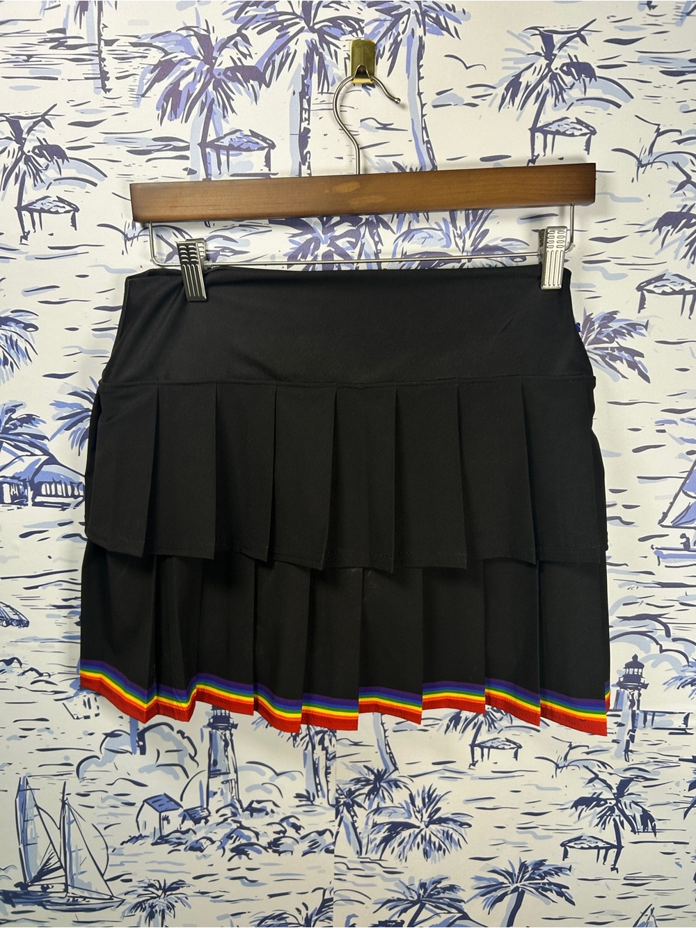 Black Circle Skirt with Rainbow Hem - Women's Skater Style